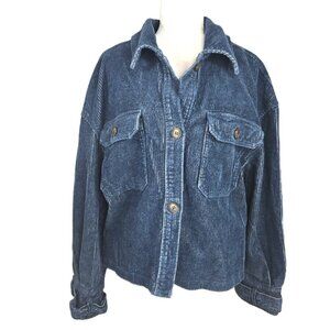 Anthropologie Avec Les Filles Blue Cropped Corduroy Shacket Boxy Jacket